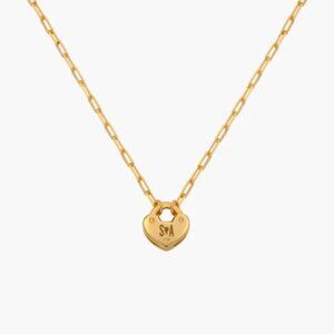 Oak and Luna Heart Charm Lock Necklace - Gold Vermeil (no engraving)
